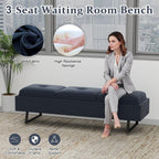 kinbor Waiting Room Chairs - Fabric Office Guest Chair, 3 Seats Upholstered Reception Bench Seating, Lobby Furniture for Salon and Shop, End of Bed Bench for Bedroom, Living Room, Hallway, Navy Blue
