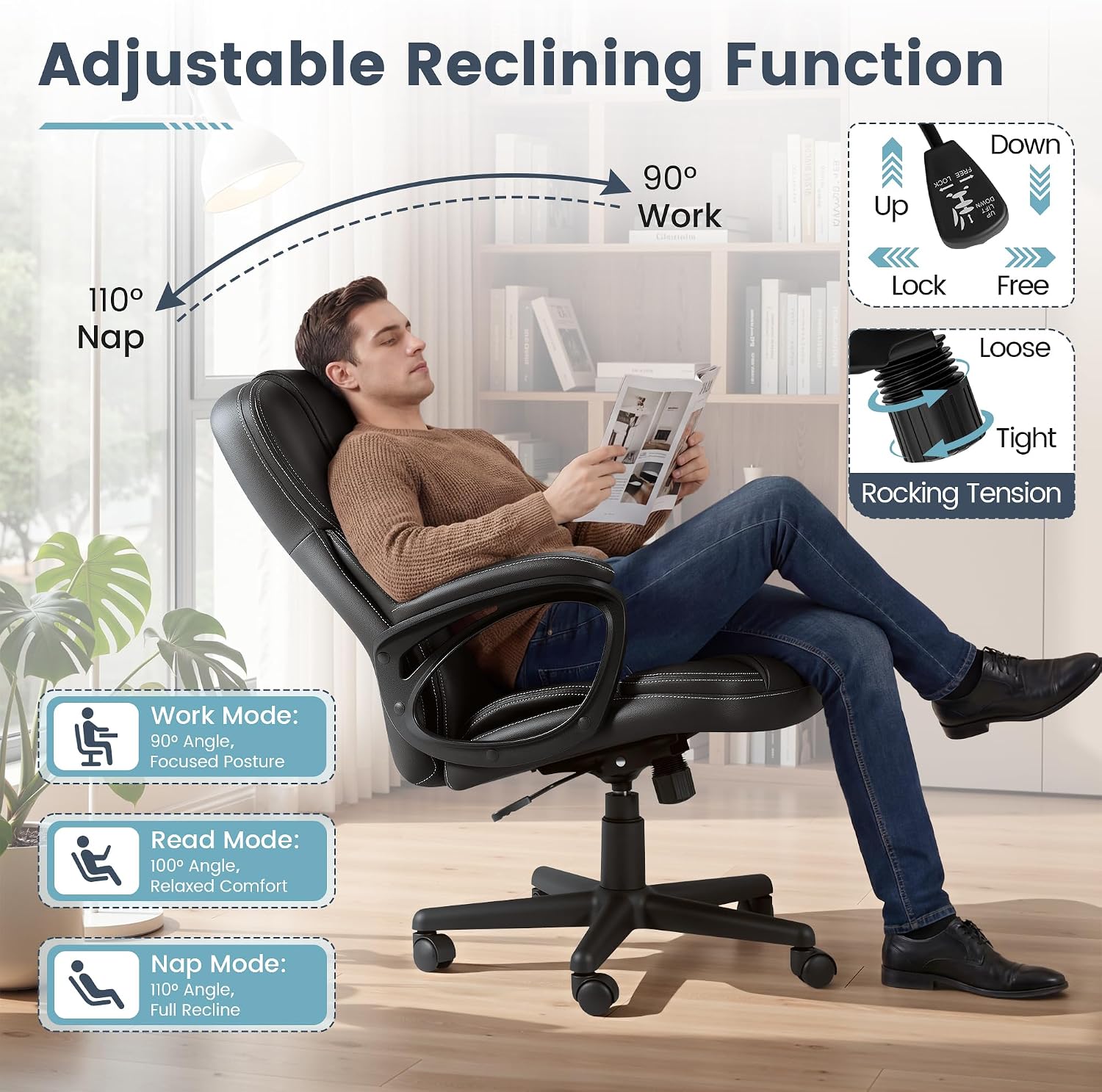 Patiowell Executive Office Desk Chair Ergonomic Big and Tall Managerial Chair, PU Leather High Back Home Office Computer Chair with Lumbar Support (Black)