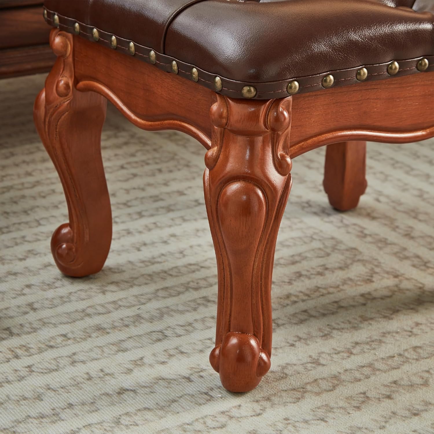 Foot Stools Ottoman, Small Vintage Leather Footstool for Living Room, Solid Wooden Ottoman Foot Rest,Shoe Change Bench at the Entrance (Warm Brown)