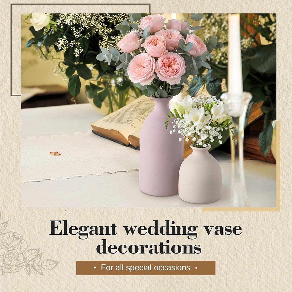 Dandat Brown Ceramic Vase Set of 4, Modern Ceramic Vases Neutral Colors Farmhouse Table Centerpiece for Dried Flowers, Living Room, Kitchen, Bedroom