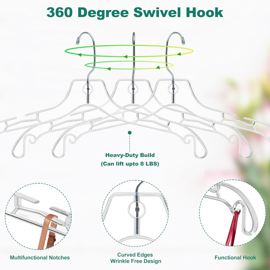 Quality Clear Hangers 12 Pack - Crystal Hangers for Clothes - Durable Plastic Hanger Set - Invisible Dress for Suits - Heavy Duty - Nonslip Coat and Shirt (Clear, 96 Pack)