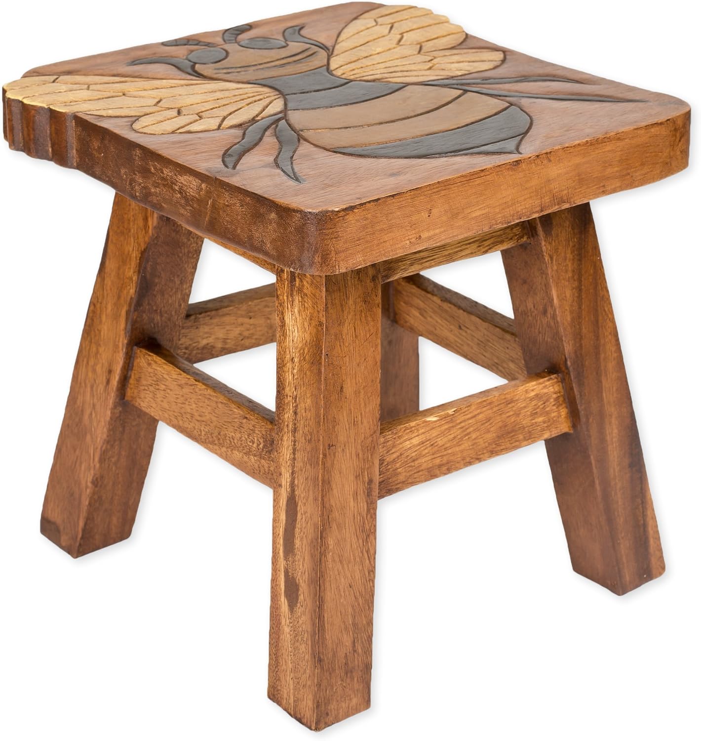 Sea Island Imports Bumble Bee Hand Carved Acacia Hardwood Decorative Short Stool