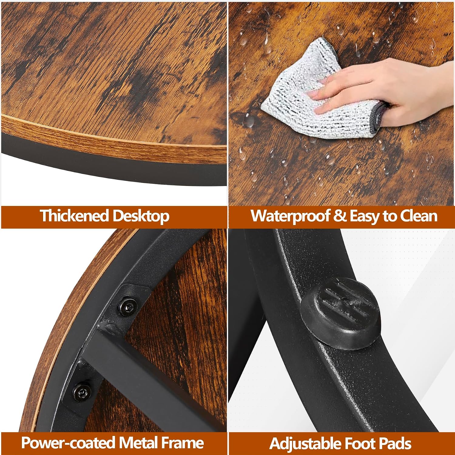 SUPER DEAL Small Round Coffee Tables for Living Room Apartment, Set of 2 Industrial Nesting Side End Table w/Wooden Surface Top and Sturdy Metal Legs Modern Table, Rustic Brown