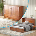 Mjkone Queen Size Murphy Cabinet Bed with Mattress Include, Queen Murphy Bed with Large Storage Drawer, Cabinet Cube Chest Beds with Built-in USB Charging Station for Bedroom Guest Room Stuido(Cherry)