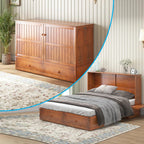 Mjkone Queen Size Murphy Cabinet Bed with Mattress Include, Queen Murphy Bed with Large Storage Drawer, Cabinet Cube Chest Beds with Built-in USB Charging Station for Bedroom Guest Room Stuido(Cherry)