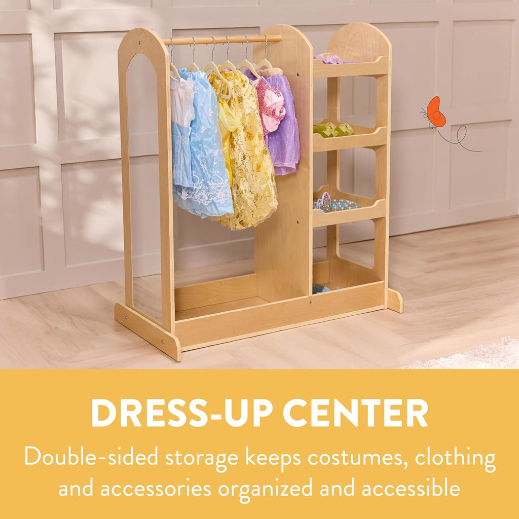 Back2School Express Double-Sided Dress-Up Center with Mirror, Clothing Rack, Natural