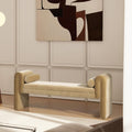 60.5" Arched Arm Bench with Bolster Pillows, Camel Brown Beige Performance Velvet