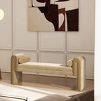 60.5" Arched Arm Bench with Bolster Pillows, Camel Brown Beige Performance Velvet