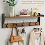 Coat Rack with Wall Mount, 23 Inch Long Entryway Wall Shelf with Hooks, Wood Hanger with Storage Shelf for Bathroom, Hallway, Rustic Brown