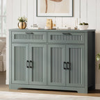 Fluted Buffet Sideboard Cabinet with Storages, Modern Buffet Table with 2 Drawers & 4 Doors, Wood Coffee Bar Console Table with Adjustable Shelves for Kitchen, Living Room, Dining Room, Green