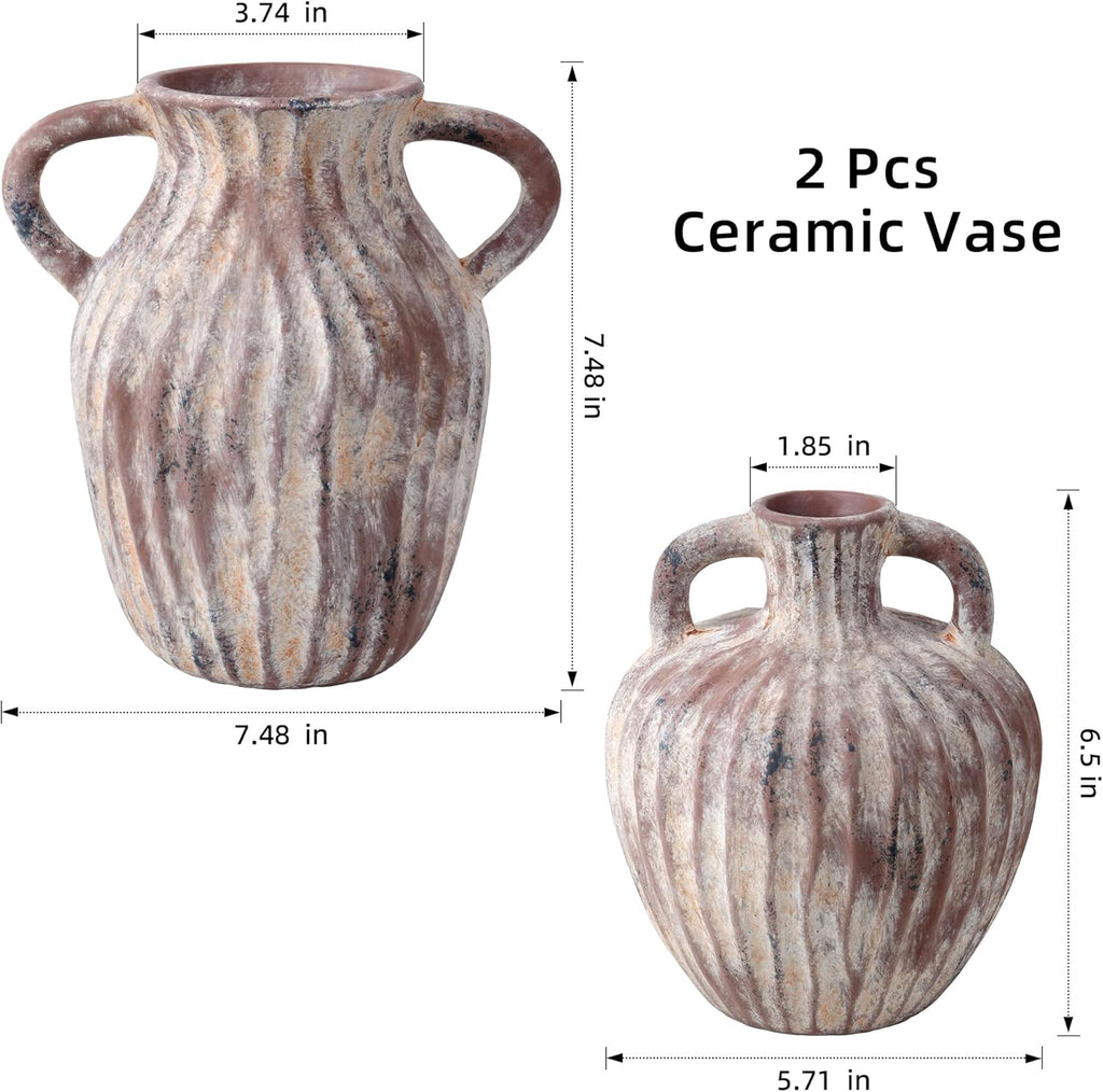 Ceramic Vases Set of 2, Flower Vase Bud Vases Small Vase for Pampas Grass Home Decor Modern Boho Living Room Bathroom Office Coffee Desk Fireplace Centerpieces Gift for Mother, Wife