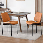 Set of 4 Dining Chairs, PU Leather Armless Kitchen Chairs with Curved Walnut Style, Mid Century Modern Bentwood Side Chairs, Metal Legs Retro Accent Seating for Dining Room Kitchen(Brown)