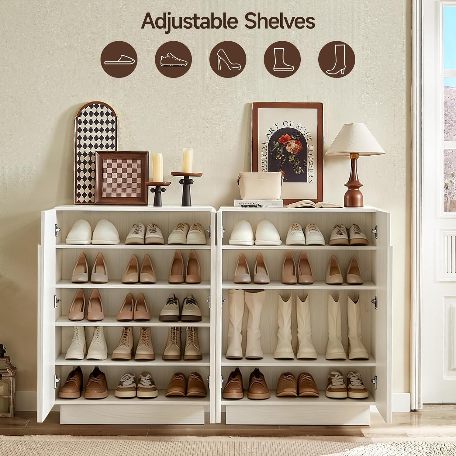 ONBRILL Shoe Storage Cabinet with Doors, Large Shoe Cabinet Storage for Entryway, Wooden 6 Tier Shoe Organizer Cabinets with Adjustable Shelves for Entrance Hallway Living Room Foyer (White)