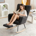 Modern Teddy Fabric Leisure Rocking Chair with Adjustable Footstool, High Backrest, Storage Pocket On The Right Side, Nursery Rocking Chair for Living Room, Bedroom, Nursing Room, Gray