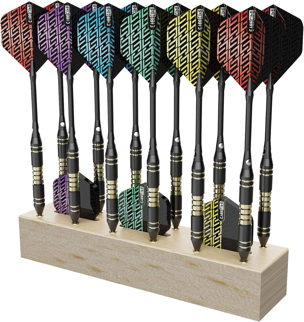 CyeeLife Dart Stand Wall Mount,Wooden Dart Holder,12 Darts Display/Station,Darts Storage for Steel & Soft Tip (Natural Wood Color)