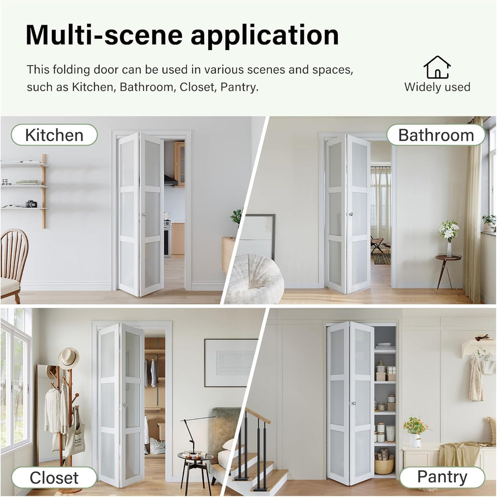 Bifold Doors 48" x 80" Opening, Mirrored Bifold Closet Door with Hardware Kit, Interior Bi Fold Door for Closet/Pantry/Laundry, Folding Barn Doors Panels, Easy to Install, Black