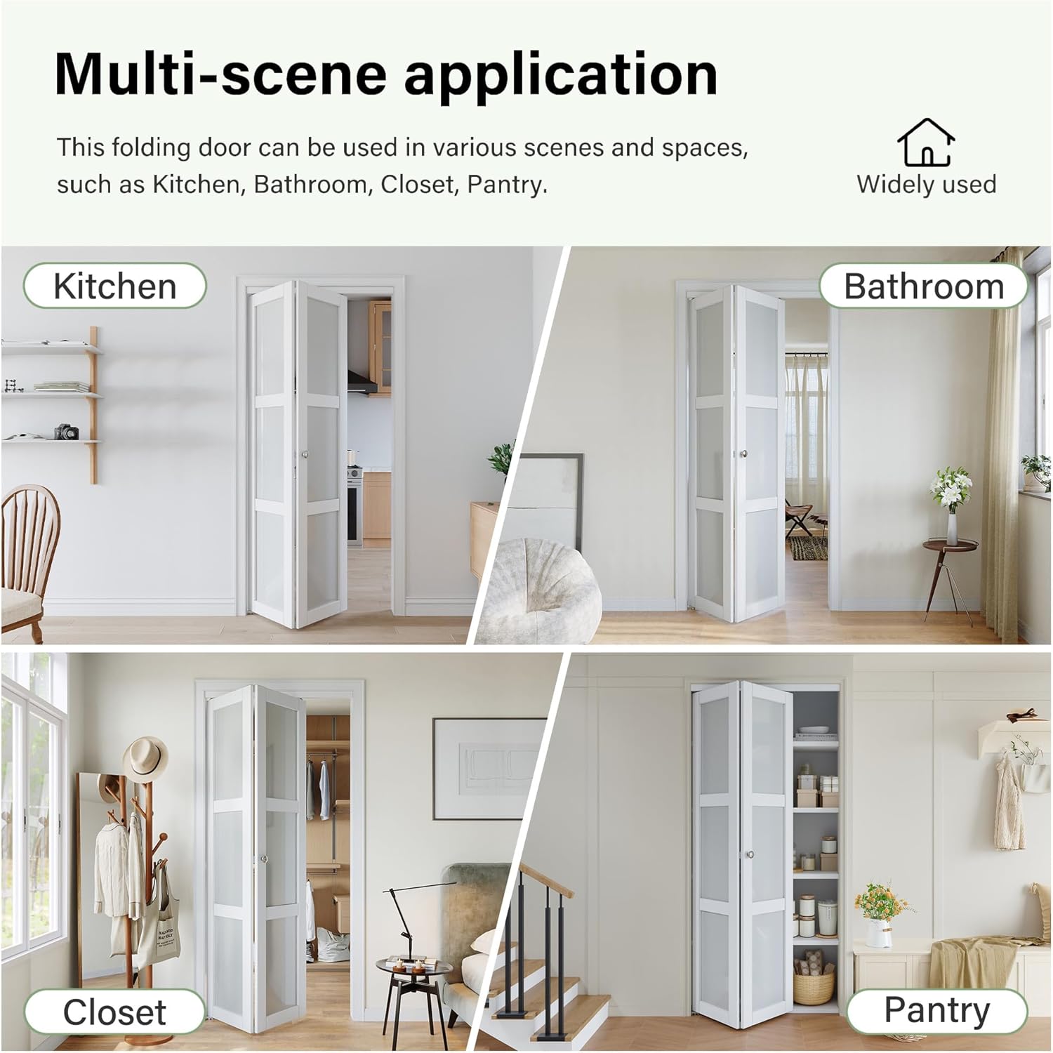Bifold Doors 48" x 80" Opening, Mirrored Bifold Closet Door with Hardware Kit, Interior Bi Fold Door for Closet/Pantry/Laundry, Folding Barn Doors Panels, Easy to Install, Black