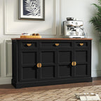 HLR 60” Large Buffet Sideboard Cabinet with 4 Doors and 3 Drawers Shaker Style, Coffee Bar Storage Cabinet for Dinning Room, Kitchen, Living Room, Black