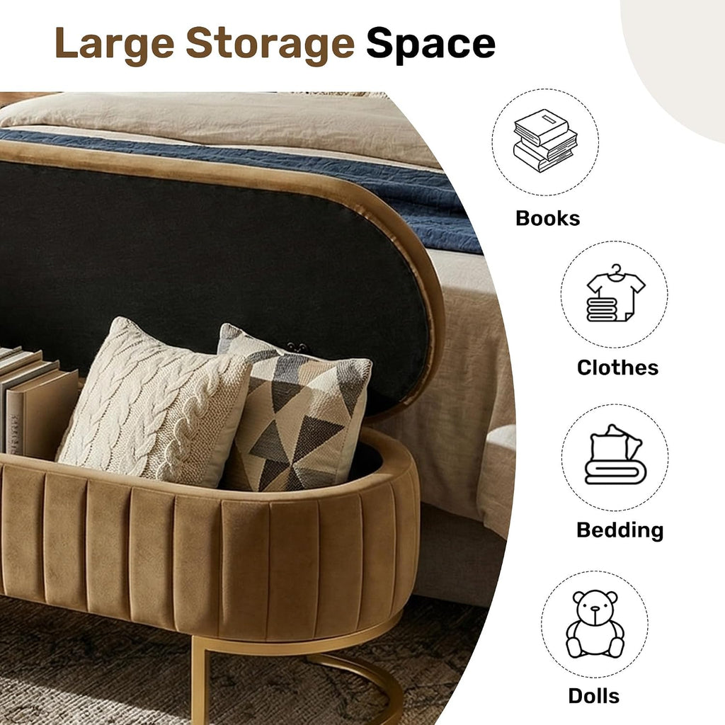 51 Inch Storage Ottoman Bench Velvet End of Bed Storage Bench King Size Upholstered Tufted Bench Large Space for Bedroom Living Room Entryway Coffee