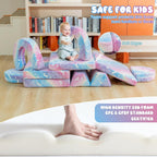 10Pcs Modular Kids Play Couch Glow, Convertible Play Fort Kids Couch, Instant Rebound 28D Foam Toddler Couchs, Kid Sofa for Playroom, Bedroom Furniture, Colorful and Unicorn