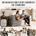 79'' Convertible Sofa Bed, Boneless Couch-in-a-Box, Corduroy Floor Futon Loveseat Sleeper, 26'' Deep Seat, Removable Machine-Wash Covers, No Assembly, 2 Pillows, Light Grey