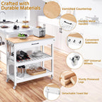 Yaheetech Kitchen Island Cart on Wheels with Bamboo Tabletop, 3-Tier Rolling Kitchen Island Microwave Cart with Drawer, Detachable Towel, 3 Hooks, 17" D x 37.5" W, White