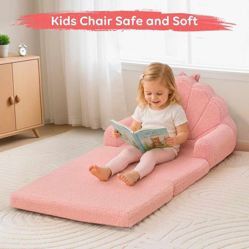 Airpanda Kids Chair and Couch, 2-in-1 Foldable Kids Sofa Chair, Convertible Soft Couch for Reading, Playtime and Relaxing, Removable Washable Cover, Pink