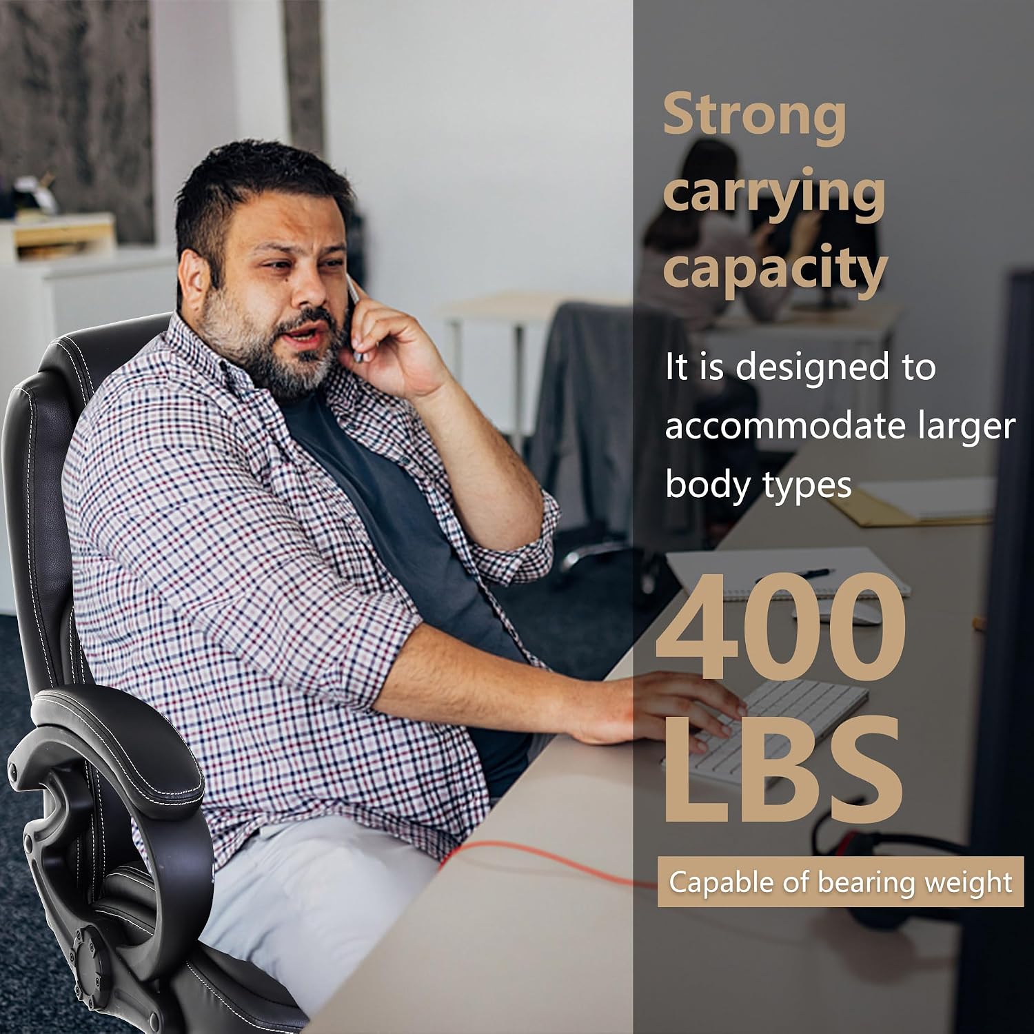 PayLessHere Big and Tall Office Chair 400lbs Wide Seat Ergonomic Computer Chair with Arms and Lumbar Support Pu Leather High Back Executive Task Desk Chair for Back Pain, Black