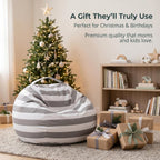 Amzlink® Stuffed Animal Storage Bean Bag Chair Cover for Kids - Stuffable Zipper Beanbag for Organizing Children Plush Toys, Heavy Duty Large Cotton Canvas, Grey, Ideal for Bedroom Playroom Classroom
