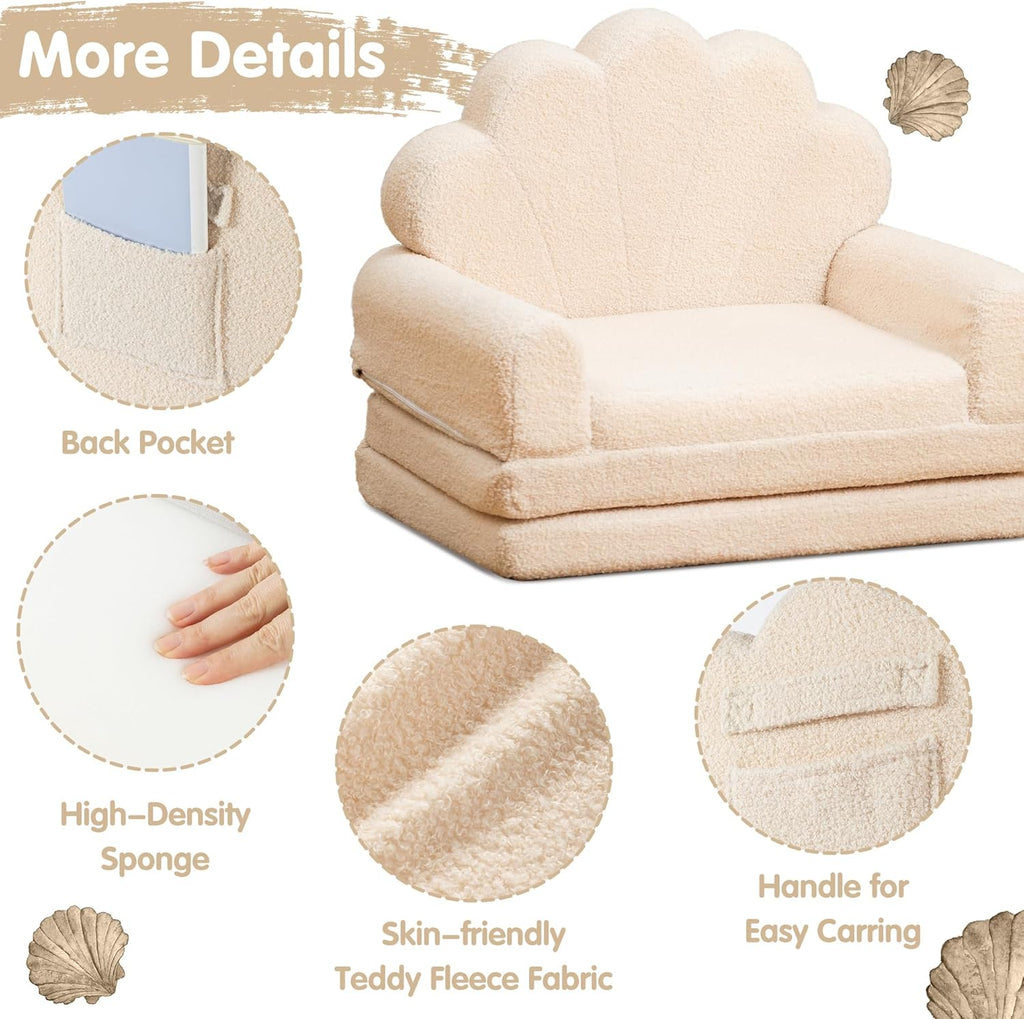 2-in-1 Kids Couch, Toddler Couch Fold Out, Comfy Toddler Chair, Convertible Kids Sofa to Lounger with Pocket and Removable Cover