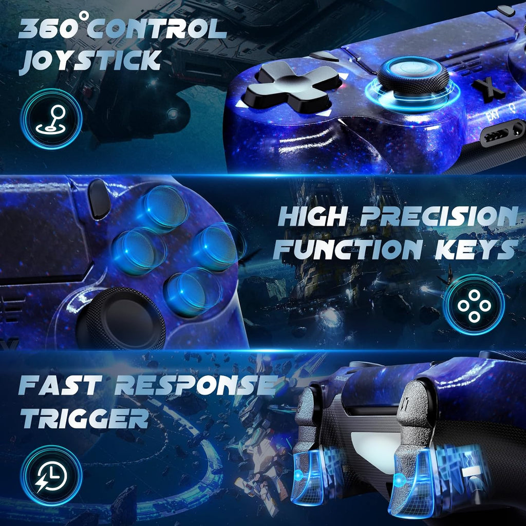 Puiseno Wireless Controller for PS-4, Dual Vibration Game Joystick/Motion Sensing/Touchpad/Speaker/3.5mm Audio Jack Headphone, Upgraded Six-Axis Sensor, Compatible with PS4/Slim/Pro Console/PC,STRAR