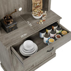 GarveeHome Kitchen Pantry Cabinet, 71 in Tall Kitchen Hutch Storage Pantry with Microwave Stand, Freestanding Buffet with Shelves and Glass Doors for Home Dining Room, Grey