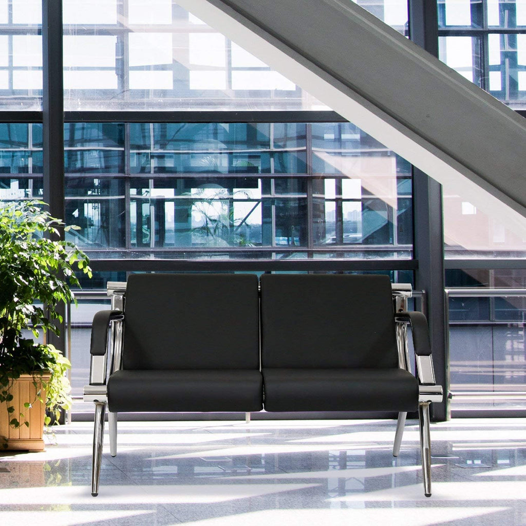 Peach Tree Black Leather Executive Side Reception Chair Office Waiting Room Guest Reception, Salon Barber Office Waiting Chair Bank Hall Airport Reception Waiting Chair 3 Seats Bench