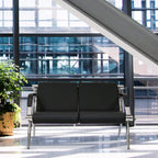 Peach Tree Black Leather Executive Side Reception Chair Office Waiting Room Guest Reception, Salon Barber Office Waiting Chair Bank Hall Airport Reception Waiting Chair 3 Seats Bench