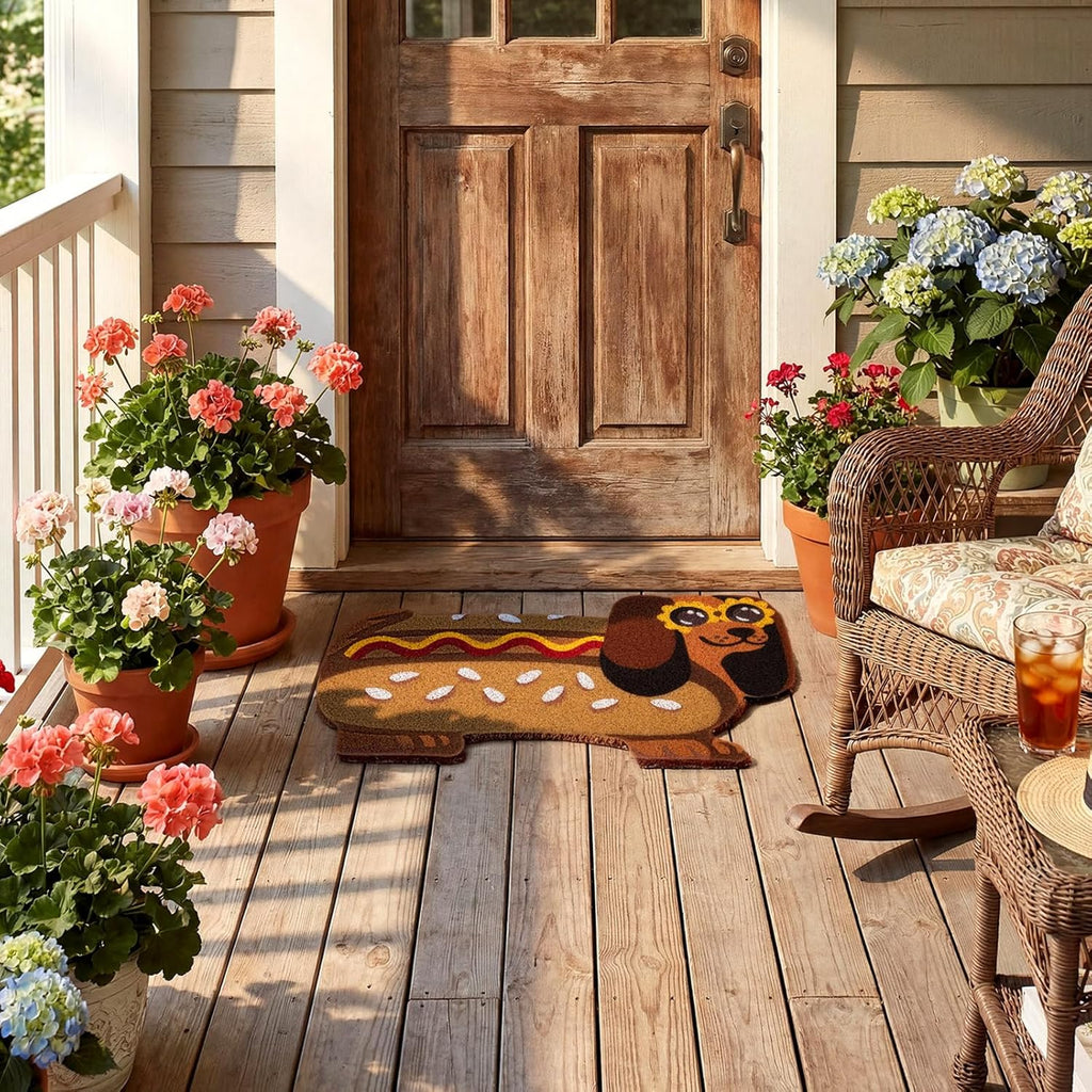 Tinideya Summer Dachshund Door Mat 17 x 28 Inch Funny Hot Dog Dog Welcome Mat for Front Porch, Entrance, Patio, Outdoor Indoor Decor