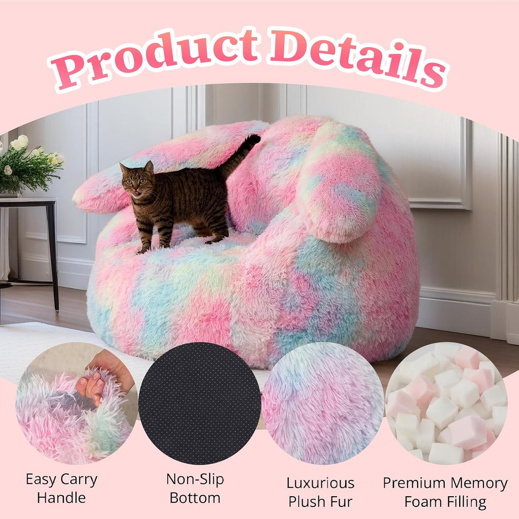 Achicsofar Bean Bag Chair for Adults Teens Giant Fluffy Plush Bean Bag Sofa with Filler Faux Fur Rabbit Shaped Beanbag Chairs Comfy Accent Floor Couch for Gaming, Reading in Bedroom, Living Room, Dorm