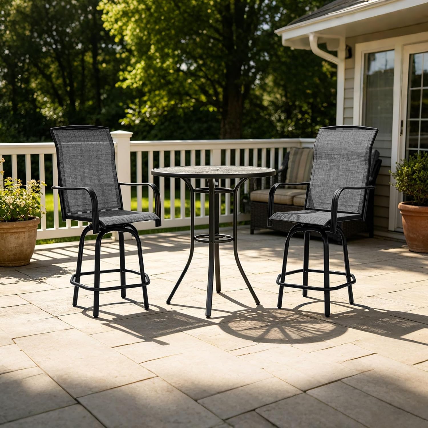 SHGJ&SOFT Outdoor Swivel Patio Bar Stools Set of 2, Bar Height Chairs, Rotating Patio Bar Stools, High Top Patio Chairs Durable Textilence Fabric for Outside,Lawn,Garden,Balcony (Dark Gray, Set of 2)