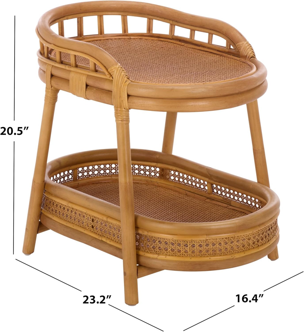 SAFAVIEH Couture - Shayleen 2-Tier Natural Rattan Accent Table - Handwoven Boho Coastal Design - Fully Assembled - Ideal for Living Room, Bedroom, Kitchen (CWK3023A)