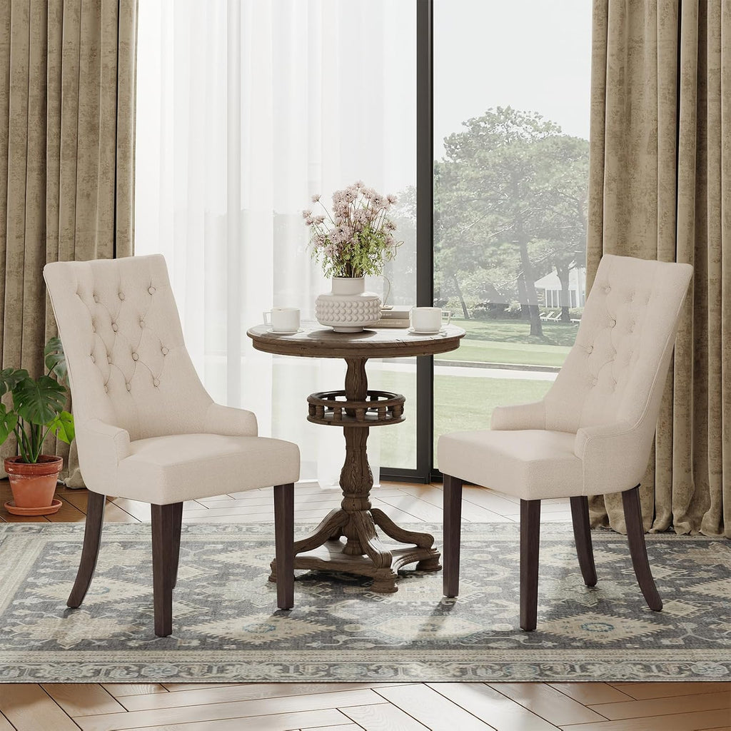 COLAMY Wingback Upholstered Dining Chairs Set of 4, Fabric Side Dining Room Chairs with Tufted Button, Living Room Chairs for Home Kitchen Resturant- Beige
