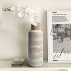 Rustic Ceramic Vase for Living Room Bedroom 11.02'' Farmhouse White Flower Vases for Bouquet Fake Plant Home Decor Office Table Shelf Fireplace Centerpieces Retro Vintage Classic Modern