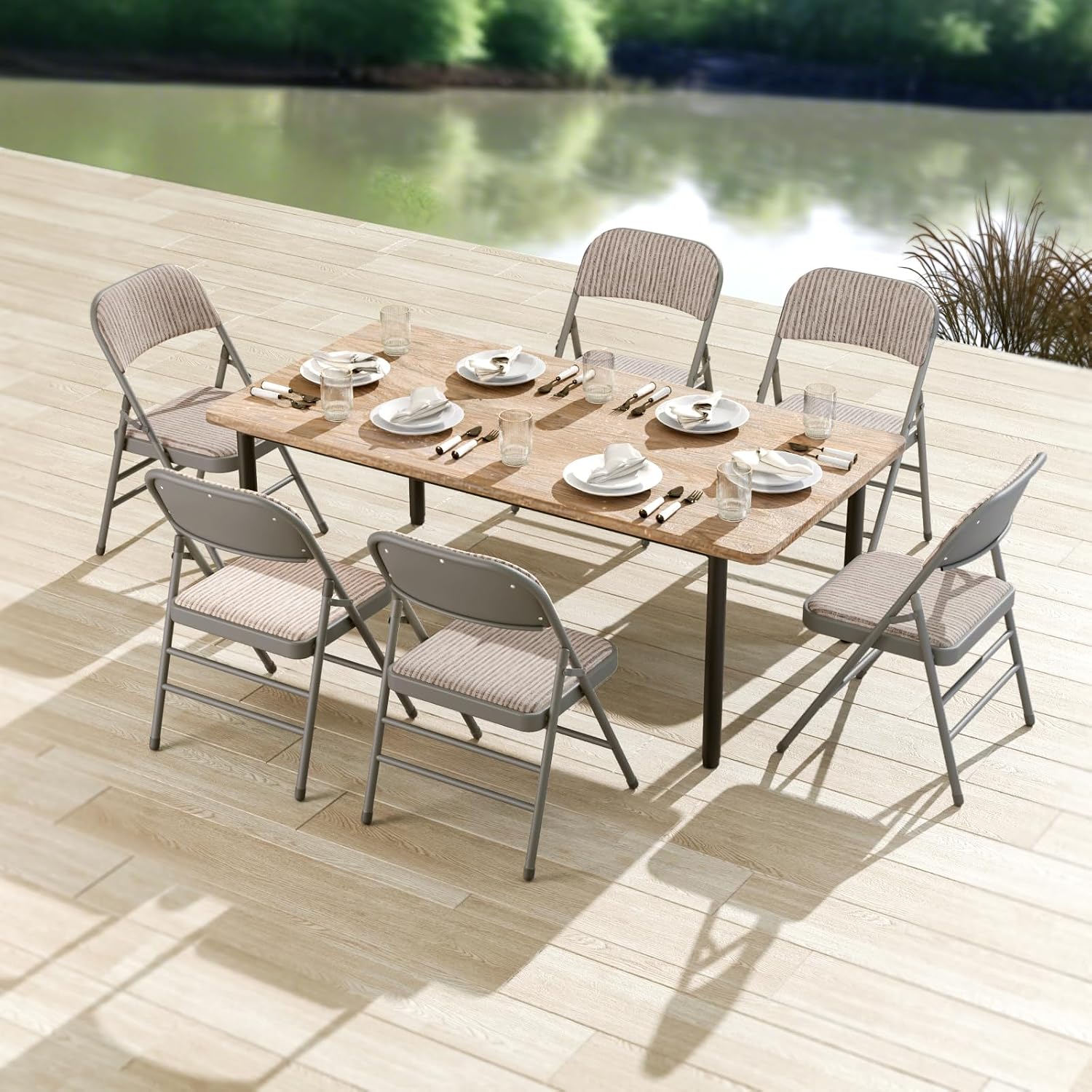 4 Pack Grey Folding Chairs with Fabric Padded Cushion, Fabric Dining Chair Set Portable Indoor Outdoor Stackable Foldable Chair for Home Office Events Wedding Party