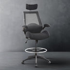 BOLISS Drafting Chair Tall Office Chair with Flip-up Armrests Executive Ergonomic Computer Standing Desk Chair with Lumbar Support and Adjustable Big Footrest Ring (Black)