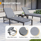 UDPATIO 3 Pieces Pool Lounge Chair Outdoor Chaise Chairs w/Table Adjustable 5-Position Recliner Poolside Sunloungers Lay Flat Sunbathing Chaise with Backrest for Patio,Beach,Yard