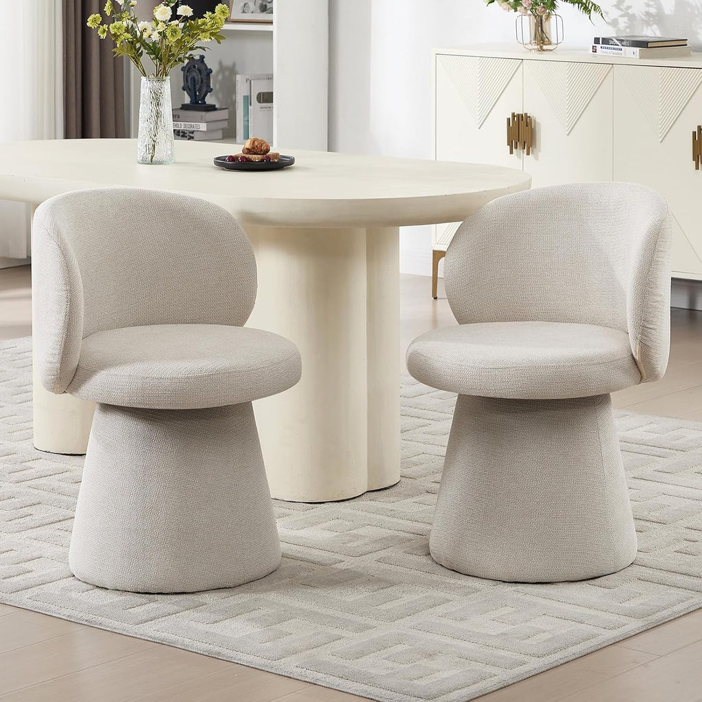 Swivel Dining Chair Set of 1, Modern Chenille Upholstered Boucle Swivel Barrel Chair, Comfy Fabric Accent Side Chairs for Kitchen Dining Living Vanity Room Bedroom, Beige