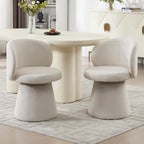 Swivel Dining Chair Set of 1, Modern Chenille Upholstered Boucle Swivel Barrel Chair, Comfy Fabric Accent Side Chairs for Kitchen Dining Living Vanity Room Bedroom, Beige