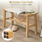 Solid Wood Narrow Bench, 33.46" Woven Bench for Entryway and Hallway, End of Bed Bench with Oak Frame, Boho Accent Bench - 500lbs Capacity (Natural Beige)