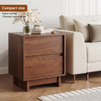 SINROM Walnut Nightstands Set of 2, Mid Century 2 Drawer Bedside End Table | Mid Century Modern Night Stand with 2 Drawers and Sleek Handleless Design, Wooden End Table with Elevated Base for Livingroom