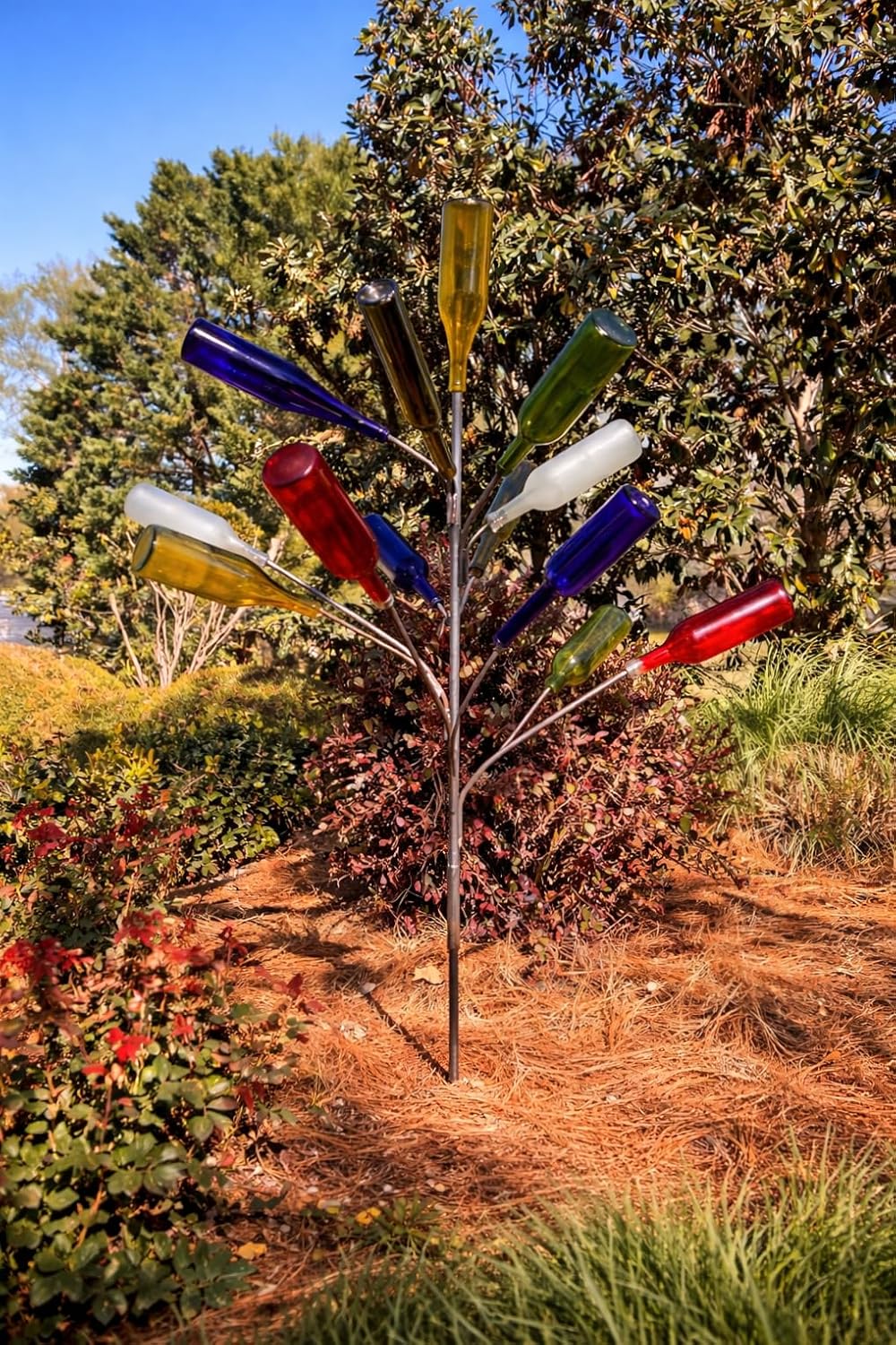 BottleTree The Freestyle | Outside Yard Garden Decor | 2 Pc Assembly | No Tolls Required | Displays 13 Bottles | 5 ft. Tall | Heavy Duty Welded Raw Steel | Unpainted | Made in Mississippi USA
