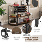COSTWAY Wine Bar Cabinet, 3-Tier Liquor Cabinet with Power Outlets, Wine Bottle Racks, Glass Holders, Coffee Bar Cabinet, Freestanding Mini Bar Table for Kitchen, Dining Room, Pub (Rustic Brown)