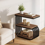 Tribesigns Small End Table, Narrow Side or Bedside Stand, 3 Tier Design Accent Table with Metal Frame, Industrial Vintage Nightstand for Living Room, or Small Spaces (1, Brown)